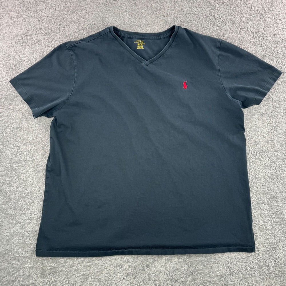 Polo Ralph Lauren‎ Mens XL Black V-Neck Short Sleeve Pony Logo T-Shirt Cotton